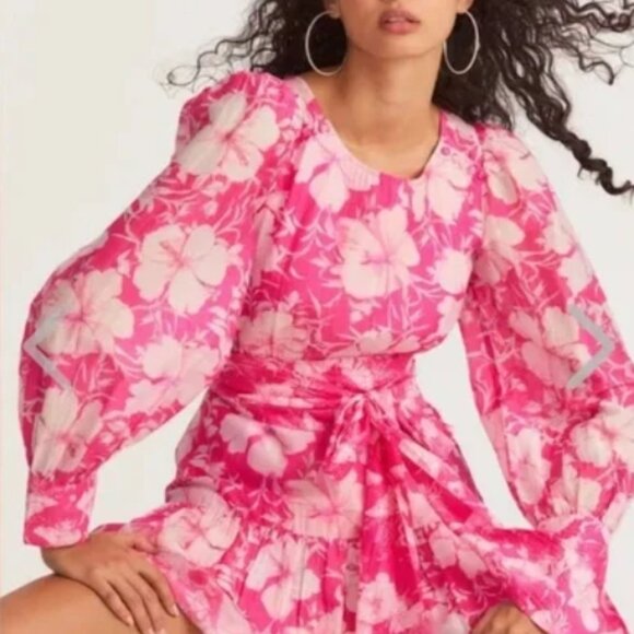 NWOT LoveShackFancy Teyana Floral Mini Dress in Holiday Sun Fuchsia XS $365 - Picture 1 of 15